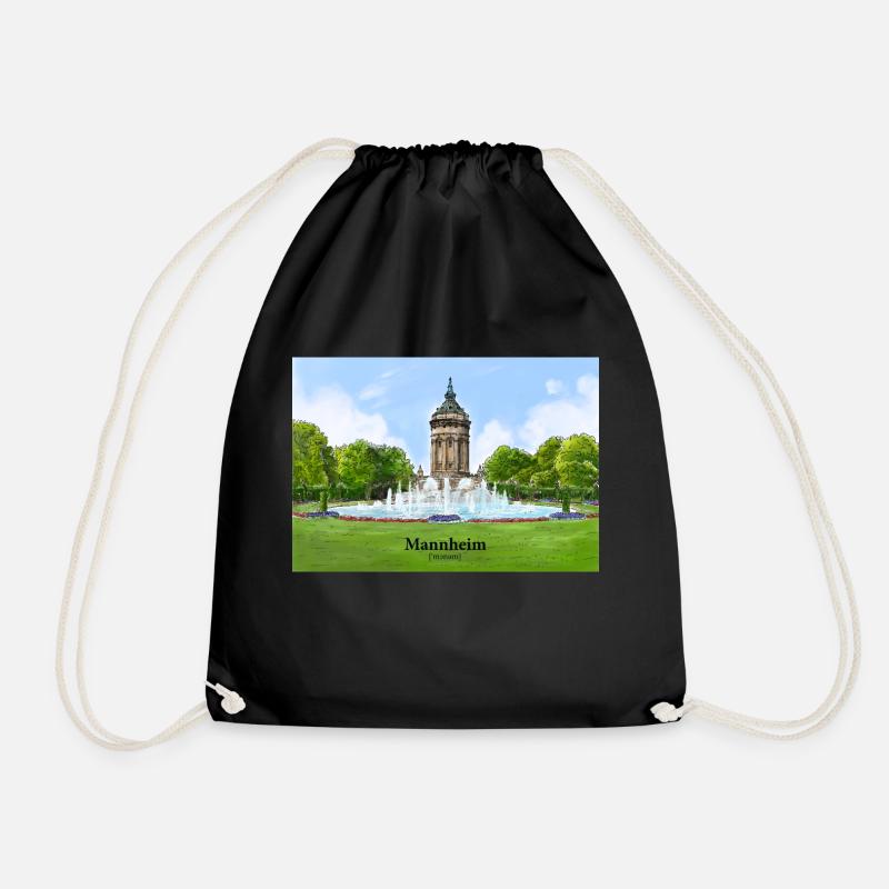 Wasserturm Mannheim Aquarell - Turnbeutel - Schwarz