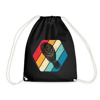 Manatee Sirenia Ocean Sea Retro - Drawstring Bag - black - Front