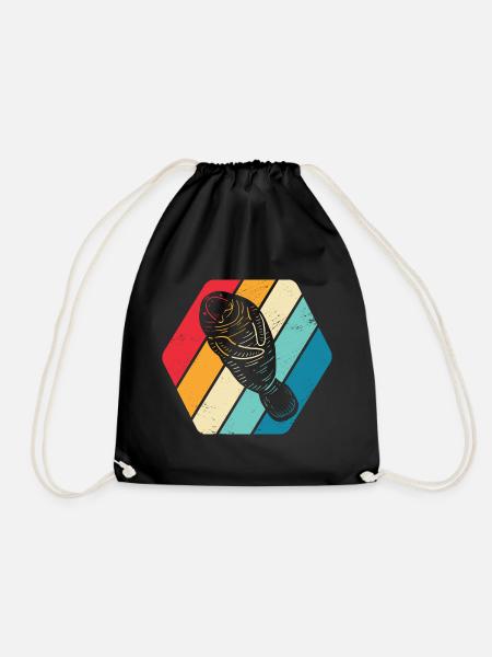 Manatee Sirenia Ocean Sea Retro - Drawstring Bag - black