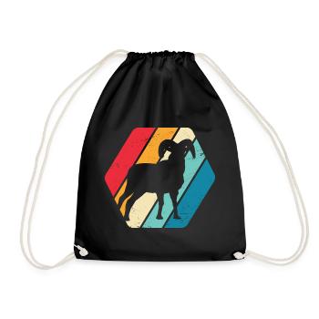 Mouflon Wild Sheep Animal Mountain Forest Nature Retro - Drawstring Bag - black - Front