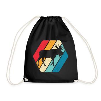 Elk Animal Forest Nature Retro - Drawstring Bag - black - Front