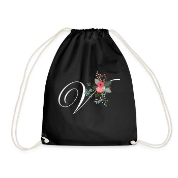 Buchstabe v Blumen - Turnbeutel - Schwarz - Vorne
