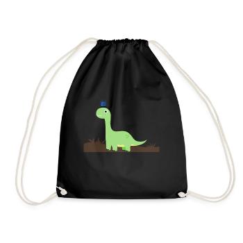 Dino im Gras | Geschenk, Geschenkidee - Turnbeutel - Schwarz - Vorne