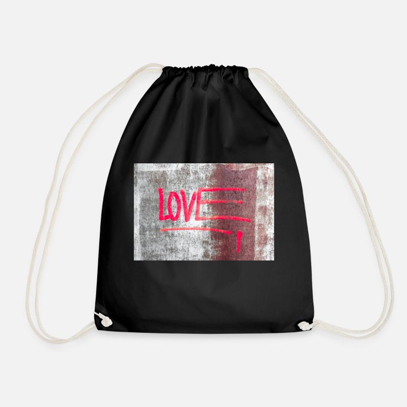 LOVE painted on rusty panel - Drawstring Bag - black