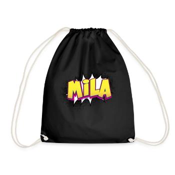 Mila Benutzerdefinierter Name Comic-Buch-Stil Pop-Art, Mila - Turnbeutel - Schwarz - Vorne