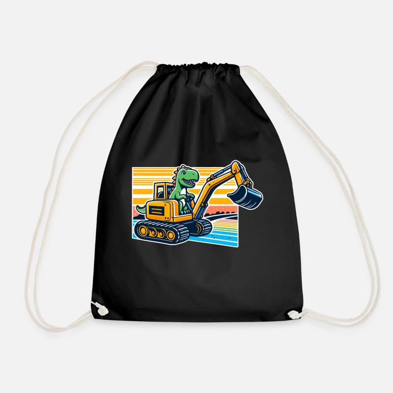 Dinosaur digger - Cool dino driving an excavator - Drawstring Bag - black