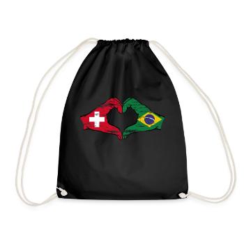 Suisse Brésil drapeau coeur forme avec la main utilisée - Sac de sport léger - noir - Devant