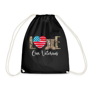 Love Our Veterans - Patriotic America Veterans - Drawstring Bag - black - Front