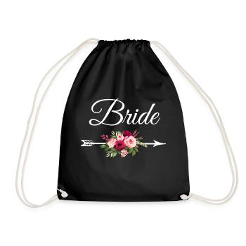 Bride Arrow Flower Bouquet - Drawstring Bag - black - Front