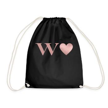 Letter w heart rose gold - Drawstring Bag - black - Front