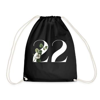 Number 22 Floral Green -22nd Floral Birthday - Drawstring Bag - black - Front