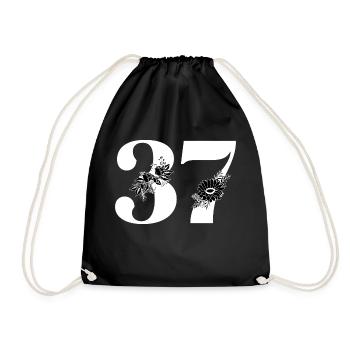 Number 37 Black Floral - 37th Floral Birthday - Drawstring Bag - black - Front