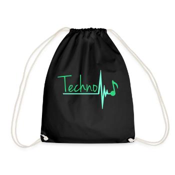 Techno Musik Buchstaben Musiknote Puls Herzschlag - Turnbeutel - Schwarz - Vorne