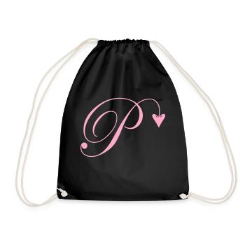 Monogram P Heart Vine - Drawstring Bag - black - Front