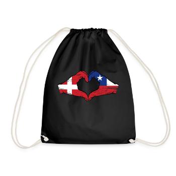 Denmark Chile Flag Hands Heart Shape Used - Drawstring Bag - black - Front