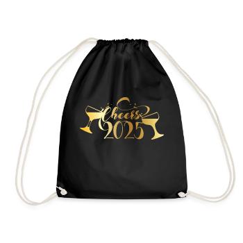 Cheers 2025 – Silvester Design mit Champagnergläse - Turnbeutel - Schwarz - Vorne