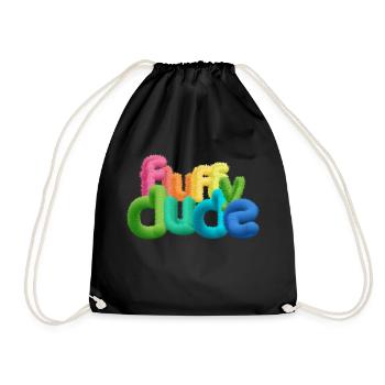 Fluffy Dude – Colorful 3D Typography with Plush C - Drawstring Bag - black - Front