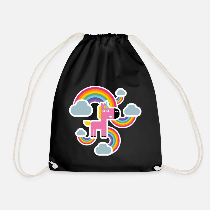 Regenbogen Einhorn - Turnbeutel - Schwarz