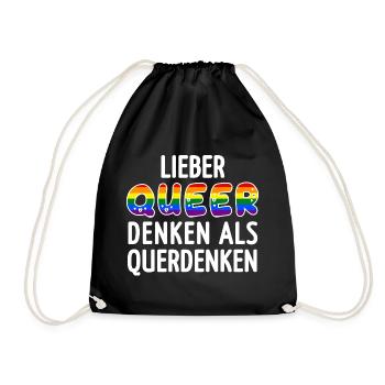 LGBT Spruch Lieber QUEER Denken als querdenken - Turnbeutel - Schwarz - Vorne