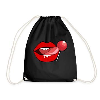Red Lips Lollipop - Drawstring Bag - black - Front