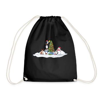 Penguins and friends decorating the Christmas tree - Drawstring Bag - black - Front