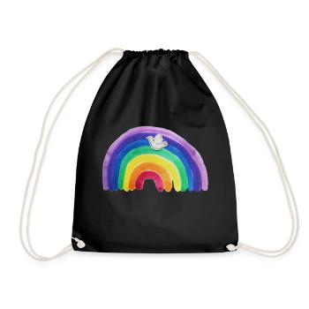 Regenbogen Friedenstaube - Turnbeutel - Schwarz - Vorne