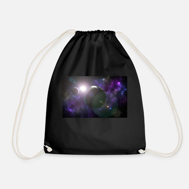 Moon and earth with sun - Drawstring Bag - black