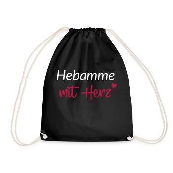 Hebamme mit Herz weiß rot - Turnbeutel - Schwarz - Vorne