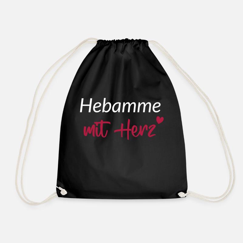 Hebamme mit Herz weiß rot - Turnbeutel - Schwarz