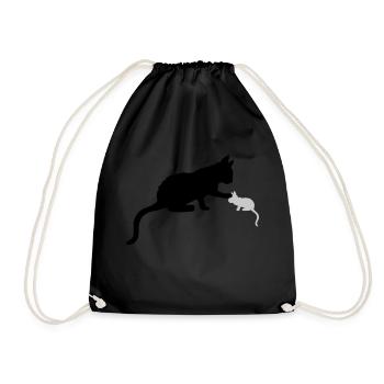 Mom Cat Touches Kitten - Drawstring Bag - black - Front