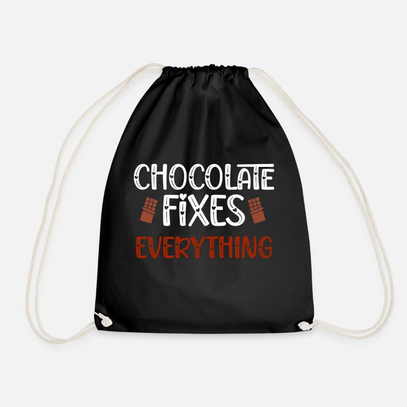 1 I Eat Chocolate - Chocolate Fixes Everything - Drawstring Bag - black