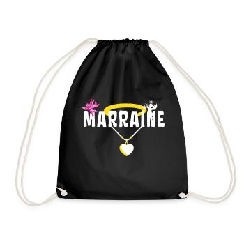 Marraine Baptême Chérubin - Collier avec Cœur - Sac de sport léger - noir - Devant