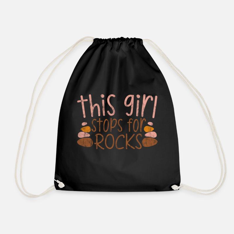 This Girl Stops For Rocks 3 - Drawstring Bag - black