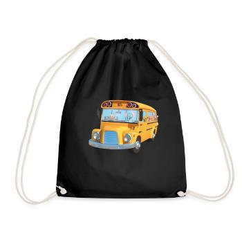 Bus yellow animals school - Drawstring Bag - black - Front