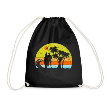 Vintage Sommer Sonnenuntergang Surfer - Turnbeutel - Schwarz - Vorne