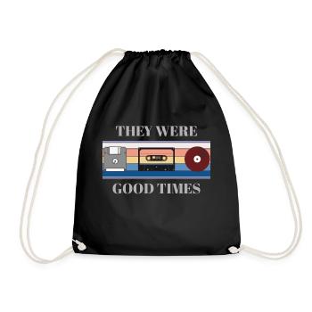 Year - Cassette - Disc -Vinyl Record - Gift - Drawstring Bag - black - Front