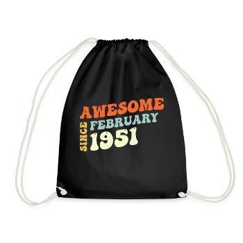 Groovy 72 Years Old Awesome Sinc February 1951 - Drawstring Bag - black - Front