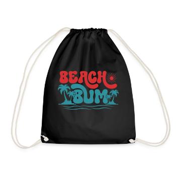 Beach Bum, Summer Sun Holiday Beach Palm Trees Sea - Drawstring Bag - black - Front