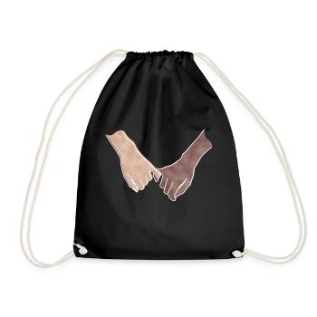 "You and Me", Boho Line Art Design, Series "Hands" - Drawstring Bag - black - Front