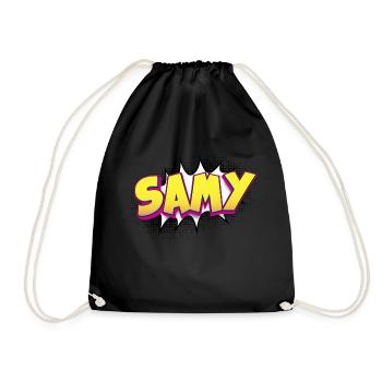 Samy Custom Name Comic Book Style Pop Art, Samy - Drawstring Bag - black - Front