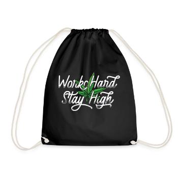 Work Hard Hemp Leaf - Drawstring Bag - black - Front