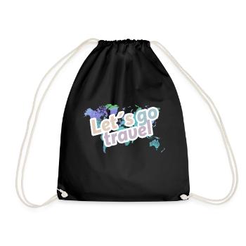 Karte mit Buchstaben: "lets go travel" - Turnbeutel - Schwarz - Vorne