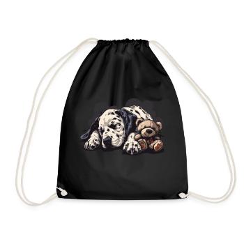 Sleeping Dalmatian with teddy bear - Drawstring Bag - black - Front