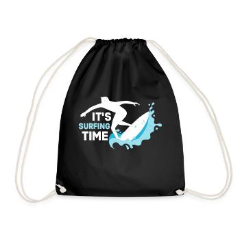It's Surfing Time Summer Surfer Surfboard - Drawstring Bag - black - Front