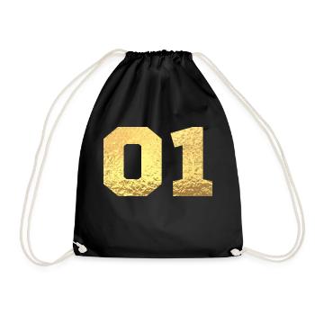 Number 1 Gold Glitter -1st Anniversary - Drawstring Bag - black - Front