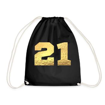 Number 21 Gold Glitter - 21st Anniversary - Drawstring Bag - black - Front
