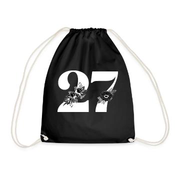 Number 27 Black Floral -27th Floral Anniversary - Drawstring Bag - black - Front