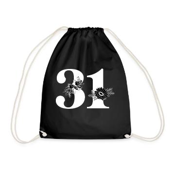 Number 31 Black Floral - 31st Floral Birthday - Drawstring Bag - black - Front
