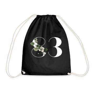 Number 83 Floral Green - 83rd Floral Birthday - Drawstring Bag - black - Front