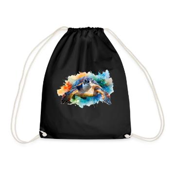 A water turtle in colorful watercolor style - Drawstring Bag - black - Front